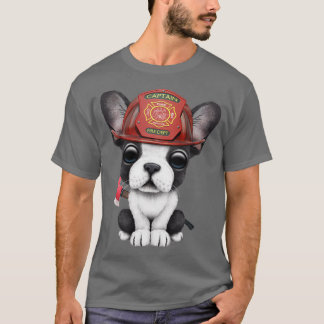 Niedlicher französischer Bulldog-Welpe-Feuerwehrma T-Shirt