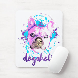 Niedlicher französischer Bulldogge Gesicht Pink Bl Mousepad