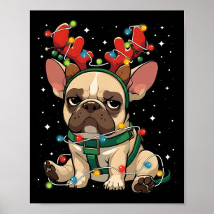 Niedlicher französischer Bulldogge in Weihnachtsbe Poster