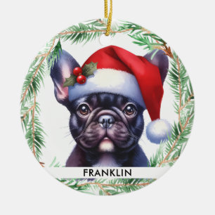 Niedlicher französischer Bulldogge Weihnachten Per Keramik Ornament