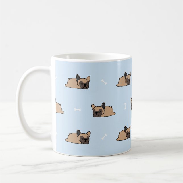 Niedlicher französischer Bulldoghund, der nahtlos  Kaffeetasse (Links)