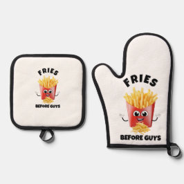 Niedlicher französischer Fries Cartoon Hoodie & T- Ofenhandschuh & Topflappen-Set