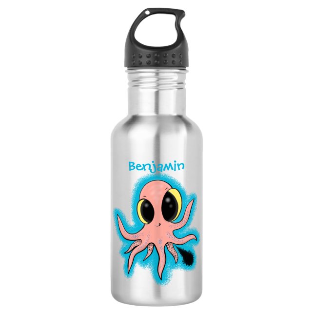 Niedlicher, freche Kraken-Cartoon Edelstahlflasche (Vorderseite)