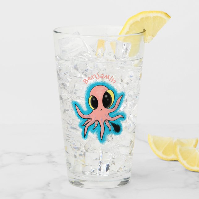 Niedlicher, freche Kraken-Cartoon Glas (Rückseite Ice)