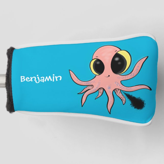 Niedlicher, freche Kraken-Cartoon Golf Headcover (Vorderseite)