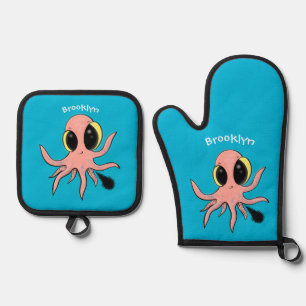 Niedlicher, freche Kraken-Cartoon Ofenhandschuh & Topflappen-Set