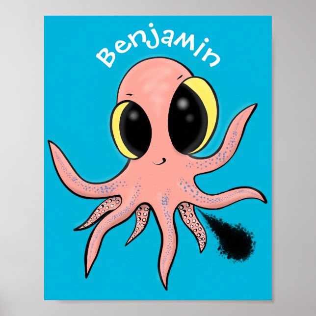 Niedlicher, freche Kraken-Cartoon Poster (Vorne)