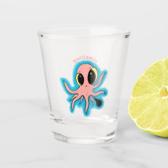 Niedlicher, freche Kraken-Cartoon Schnapsglas (Vorderseite)