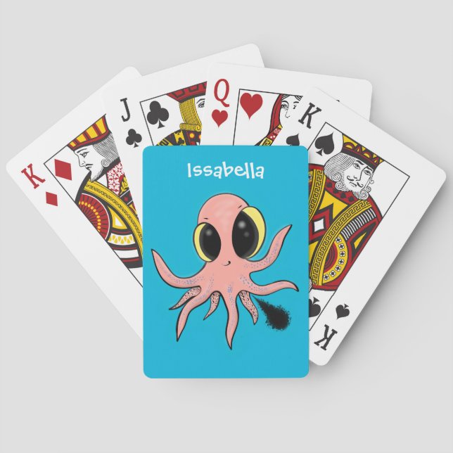 Niedlicher, freche Kraken-Cartoon Spielkarten (Rückseite)