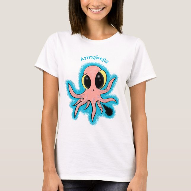 Niedlicher, freche Kraken-Cartoon T-Shirt (Vorderseite)