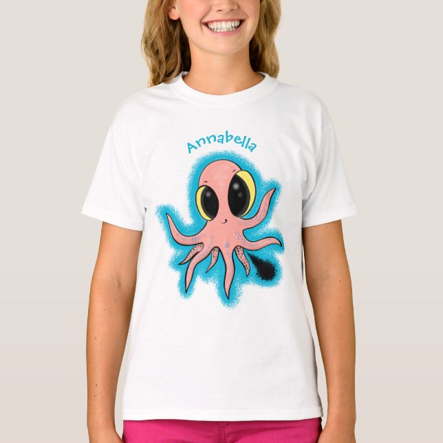 Niedlicher, freche Kraken-Cartoon T-Shirt (Vorderseite)