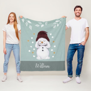 Niedlicher Friedlicher Schneemann Winter Blauer We Fleecedecke