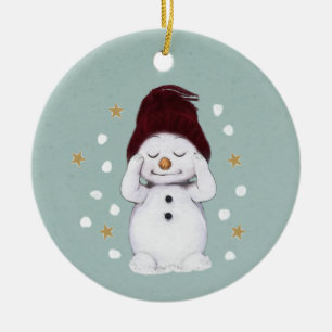 Niedlicher Friedlicher Schneemann Winter Blauer We Keramik Ornament