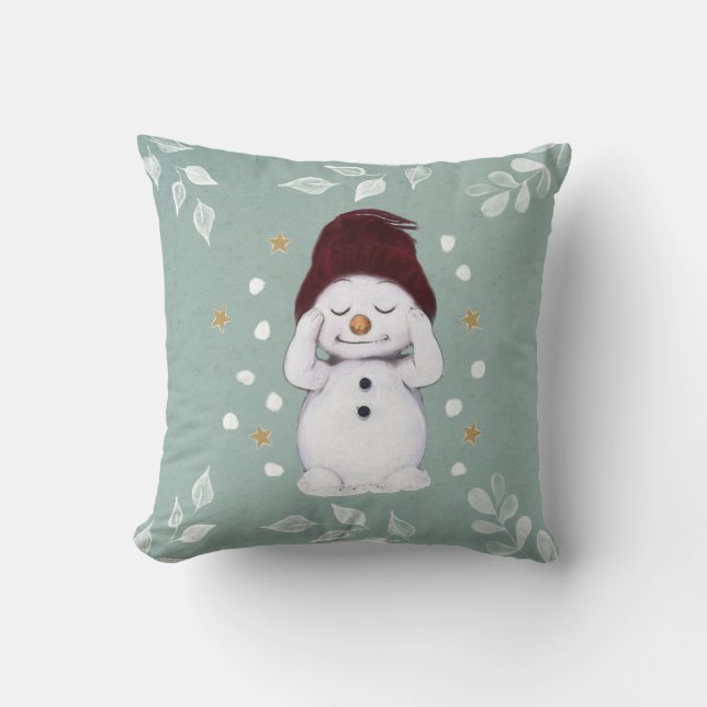 Niedlicher Friedlicher Schneemann Winter Blauer We Kissen (Vorderseite)
