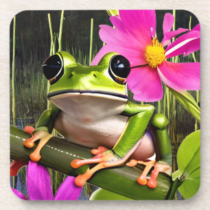 Niedlicher Frog auf rosa Blume Getränkeuntersetzer