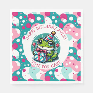 Niedlicher Frog Themed Girl's Personalisierter Geb Serviette