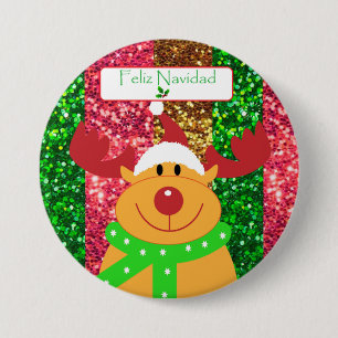 Niedlicher frohe Weihnacht-Elch-Knopf "Feliz Button