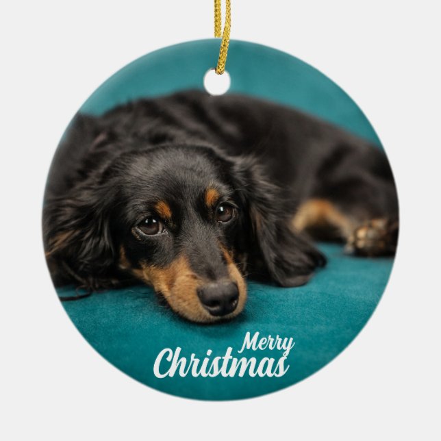 Niedlicher Frohe Weihnachtshunde Keramik Ornament (Vorne)