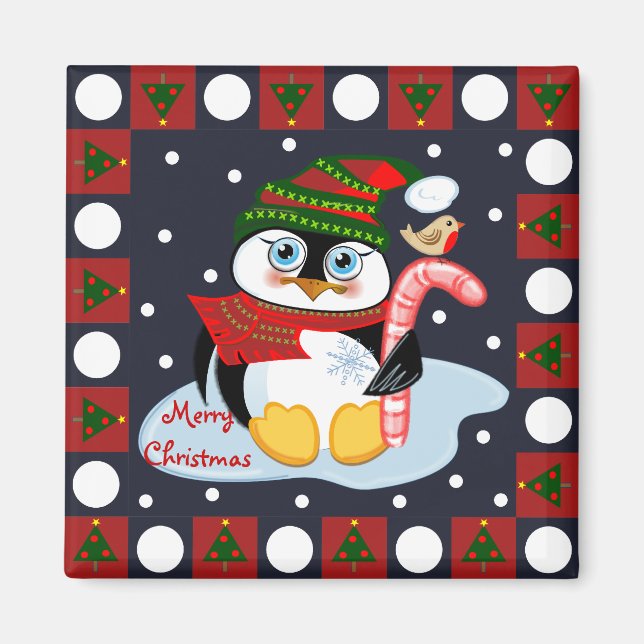 Niedlicher Frohe Weihnachtsmagnete mit Pinguin und Magnet (Vorne)