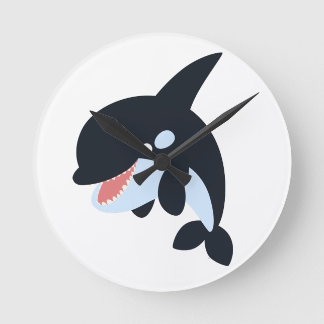 Niedlicher froher Cartoon Killer Whale Wall Clock Runde Wanduhr (Vorderseite)