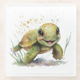 Niedlicher froher Tortoise Glass Untersetzer