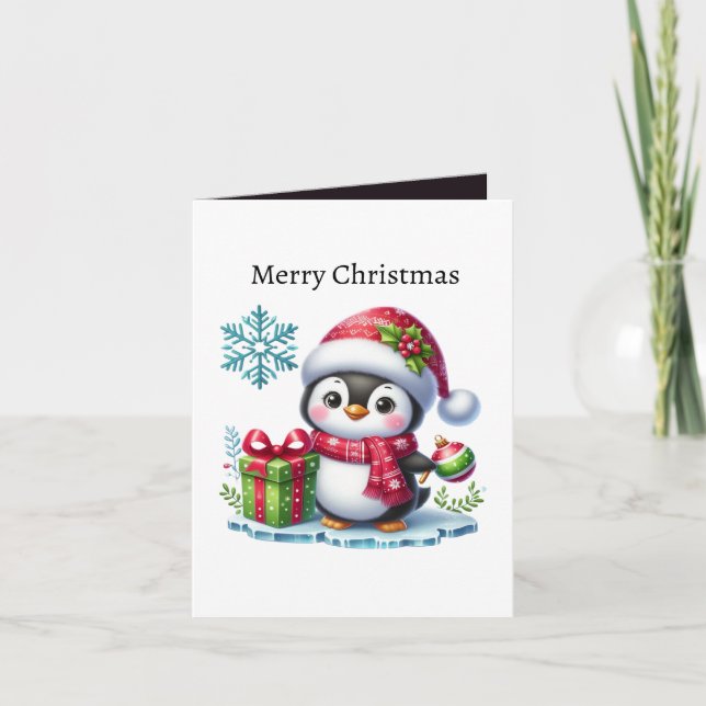 Niedlicher froher Weihnachtspenguin Feiertagskarte (Vorderseite)