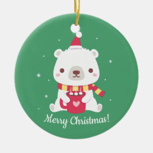 Niedlicher froher Weihnachtspolarbär Keramik Ornament