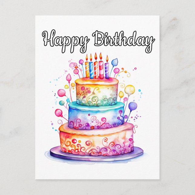 Niedlicher Fröhlicher Geburtstag Party Cake Postkarte (Vorderseite)