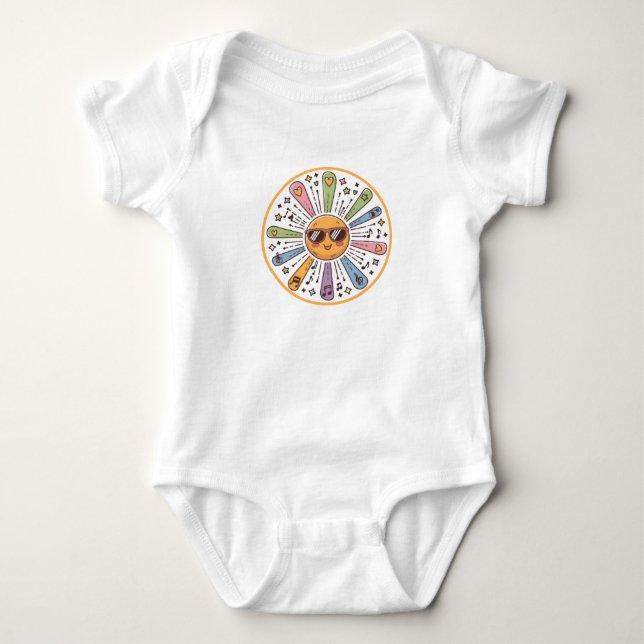 Niedlicher, fröhlicher gelber Sonnenschein Baby Strampler (Vorderseite)