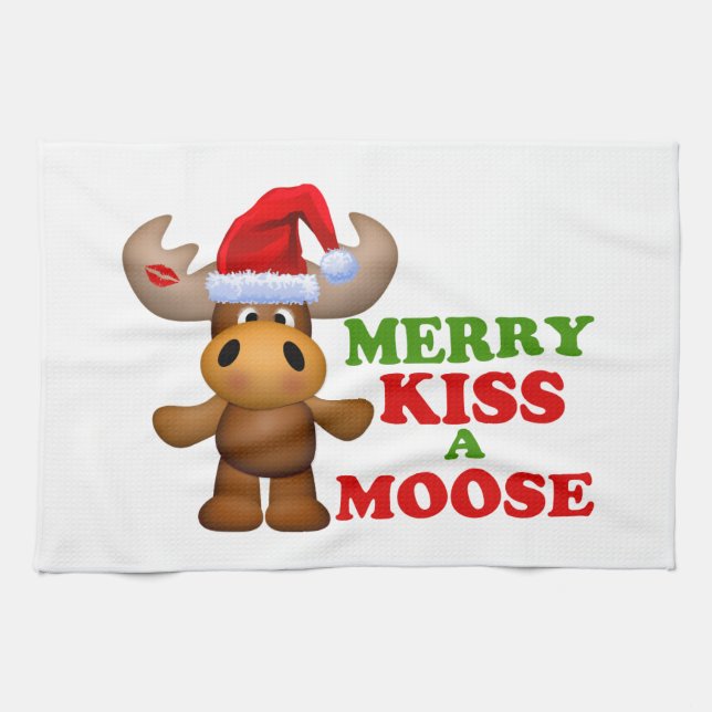 Niedlicher fröhlicher Kuss ein Elch-Weihnachten Handtuch (Horizontal)