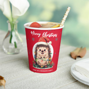 Niedlicher fröhlicher Stachelschwein-Weihnachtsbau Pappbecher