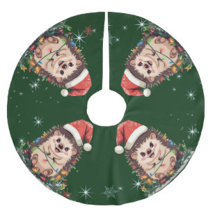 Niedlicher fröhlicher Stachelschwein-Weihnachtsbau Polyester Weihnachtsbaumdecke