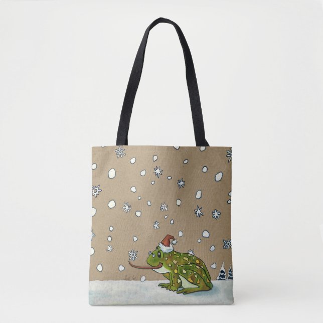Niedlicher Frosch-anziehende Schneeflocke mit der Tasche (Vorderseite)
