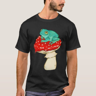 Niedlicher Frosch auf einem Gepunkteten Rot-Pilz T-Shirt
