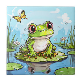 Niedlicher Frosch auf einem Lily Pad Niedlich Pers Fliese