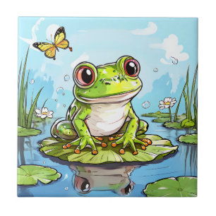 Niedlicher Frosch auf einem Lily Pad Niedlich Pers Fliese