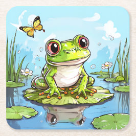 Niedlicher Frosch auf einem Lily Pad Niedlich Pers Rechteckiger Pappuntersetzer