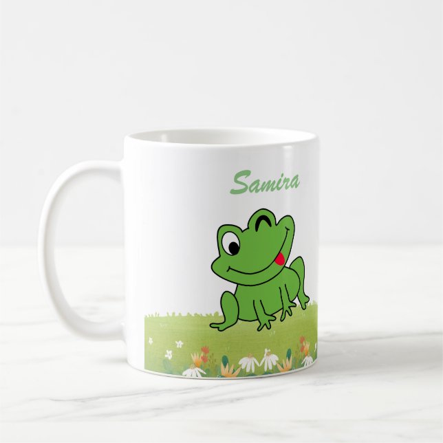 Niedlicher Frosch auf Grasname Kaffeetasse (Links)