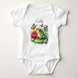 Niedlicher Frosch auf Lily Pad mit Blume und Schme Baby Strampler