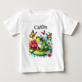 Niedlicher Frosch auf Lily Pad mit Blume und Schme Baby T-shirt