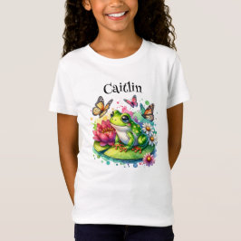 Niedlicher Frosch auf Lily Pad mit Blume und Schme T-Shirt