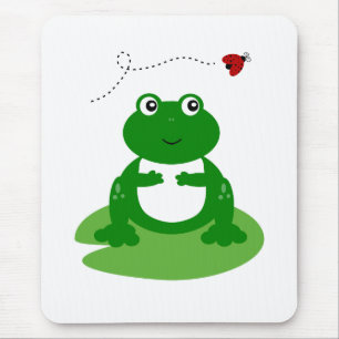 Niedlicher Frosch auf Lily Pad mit Ladybug-Illustr Mousepad