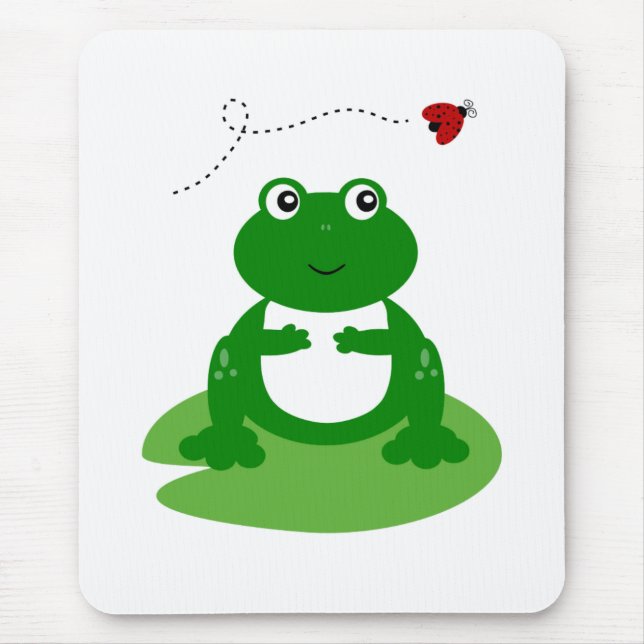 Niedlicher Frosch auf Lily Pad mit Ladybug-Illustr Mousepad (Vorne)