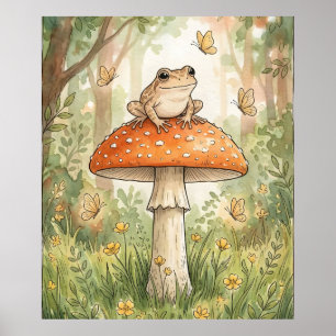 Niedlicher Frosch auf Pilz Wald Cottagecore Poster