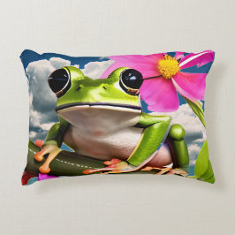 Niedlicher Frosch auf rosa Blume Zweig mit Wolken Dekokissen