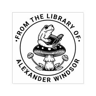 Niedlicher Frosch auf Toadstool Reading Library Na Permastempel