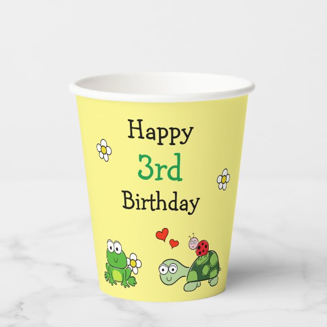 Niedlicher Frosch Birthday Gelbe Party Papier Cup Pappbecher (Vorderseite)