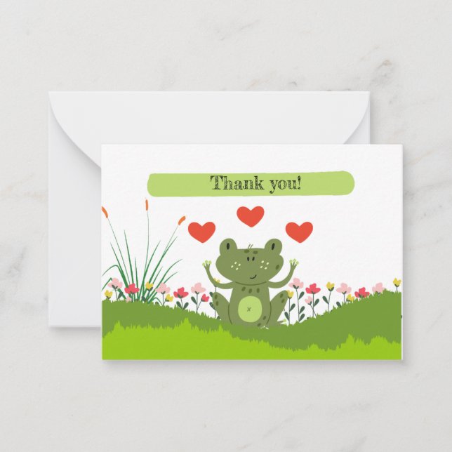 Niedlicher Frosch DANKE mit Herzen und Blume Mitteilungskarte (Vorderseite)