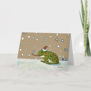 Niedlicher Frosch Fang Schneeflocke mit Zunge Feiertagskarte
