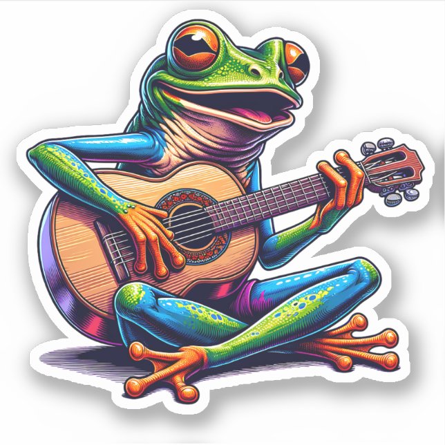 Niedlicher Frosch Gitarre spielen Aufkleber (Vorderseite)